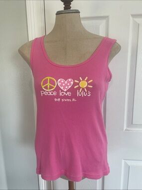 Vintage LAT Pink Ribbed Tank Top Peace Love sunshine Lulu’s Gulf Shores AL L
